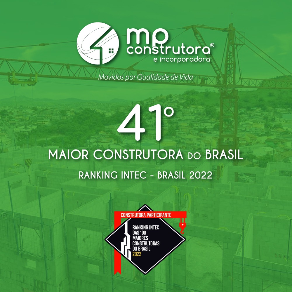 MP está em 41° no Ranking das 100 Maiores Construtoras do Brasil de 2022 segundo o Ranking Intec